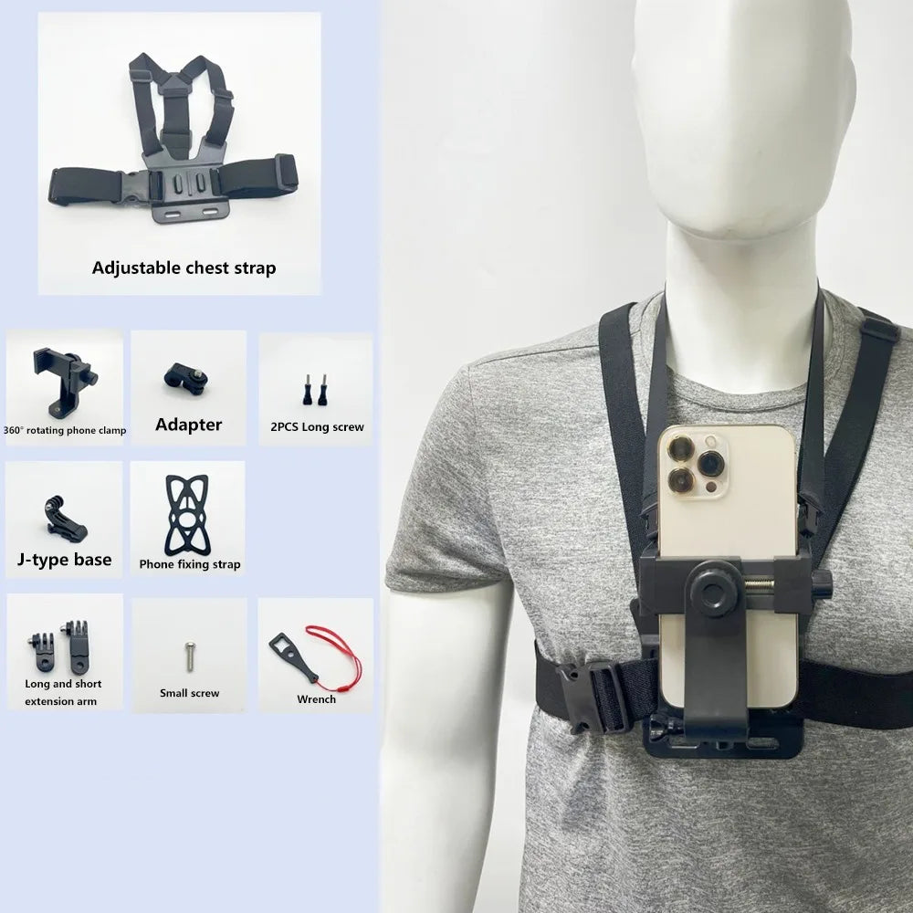 10 in 1 Phone Clip Holder Adjustable Universal Chest Mobile Phone Holder Anti-Drop with Chest Strap for /Iphone/Samsung